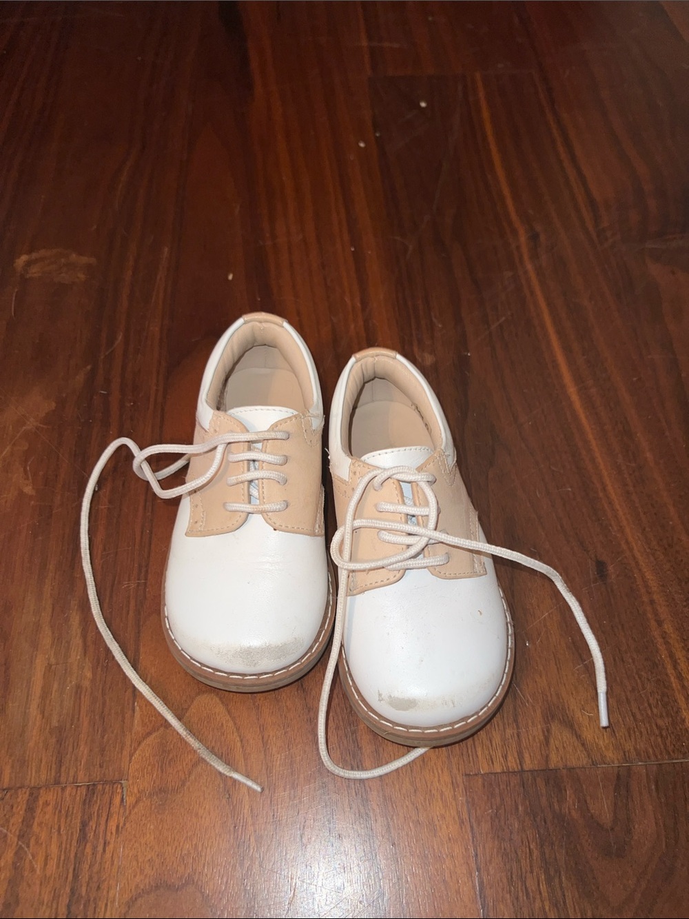 Elephantito White and Tan Kids Lace-Up Dress Shoes
